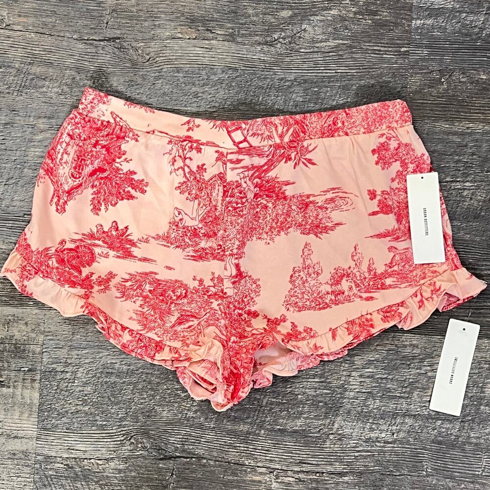 NWT Urban Outfitters pink frog print satin finish shorts size medium M B162